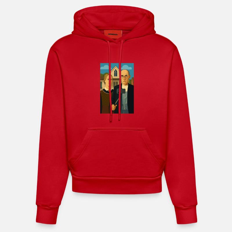 Les Américains (en mode selfie) - Sweat à capuche bio ajusté fabriqué en UE - rouge