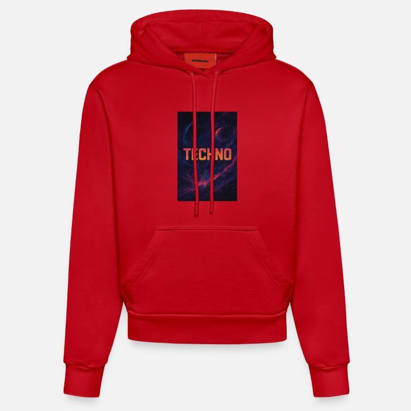 Design techno spatial futuriste - Sweat à capuche bio ajusté fabriqué en UE - rouge
