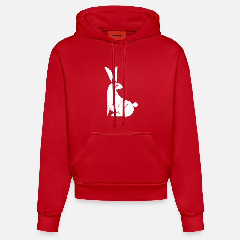 Drôle de lapin blanc - Sweat à capuche bio ajusté fabriqué en UE - rouge