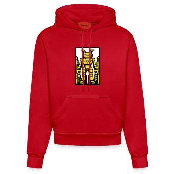 Cat Robot in Stadtlandschaft - Organic Fitted Hoodie Made in EU - Rot - Vorne