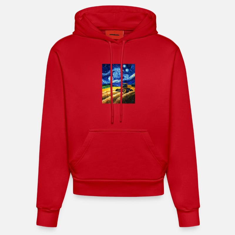 moissonneuse-batteuse fermier style van gogh étoilé - Sweat à capuche bio ajusté fabriqué en UE - rouge