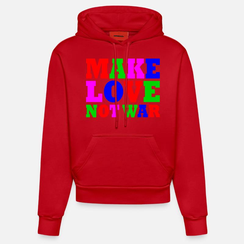 Make love not war - Sweat à capuche bio ajusté fabriqué en UE - rouge