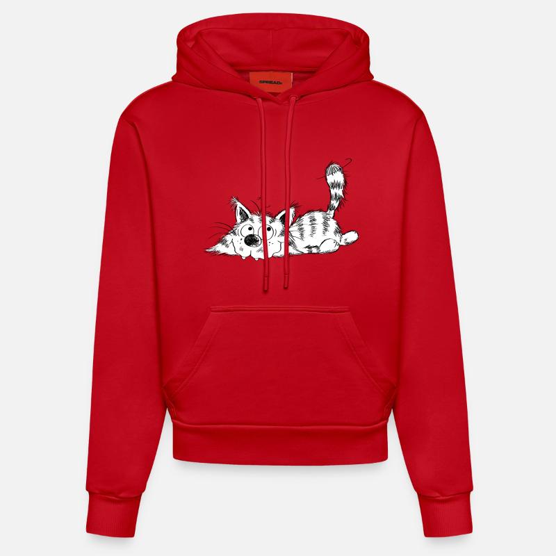 Drôle petit chat - dessin animé - Sweat à capuche bio ajusté fabriqué en UE - rouge