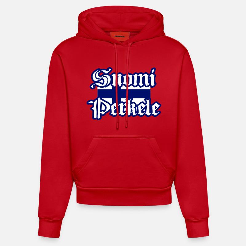 Suomi Perkele - Diables de Finlande - Sweat à capuche bio ajusté fabriqué en UE - rouge