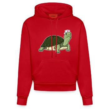 Infirmière aux tortues - Sweat à capuche bio ajusté fabriqué en UE - rouge - Devant