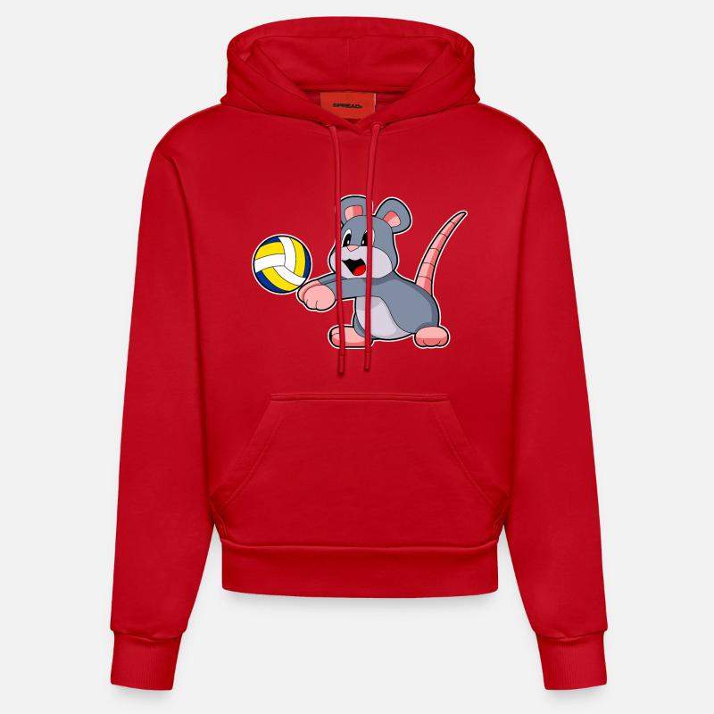 Volleyball de souris - Sweat à capuche bio ajusté fabriqué en UE - rouge