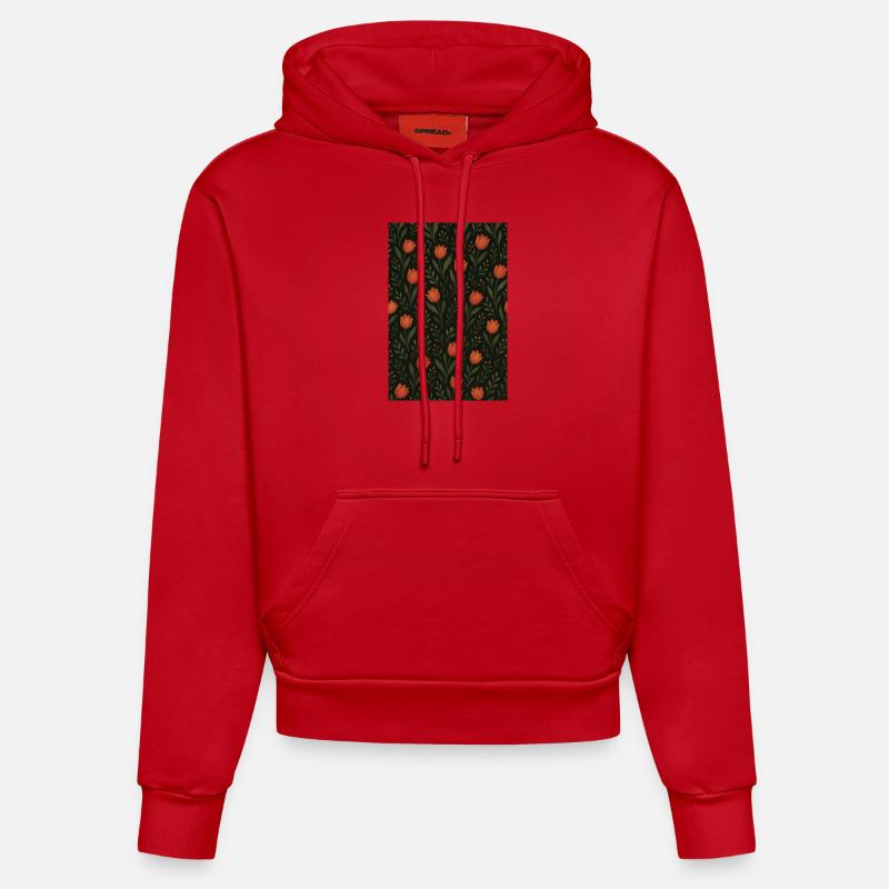 Motif Tulipe - Sweat à capuche bio ajusté fabriqué en UE - rouge