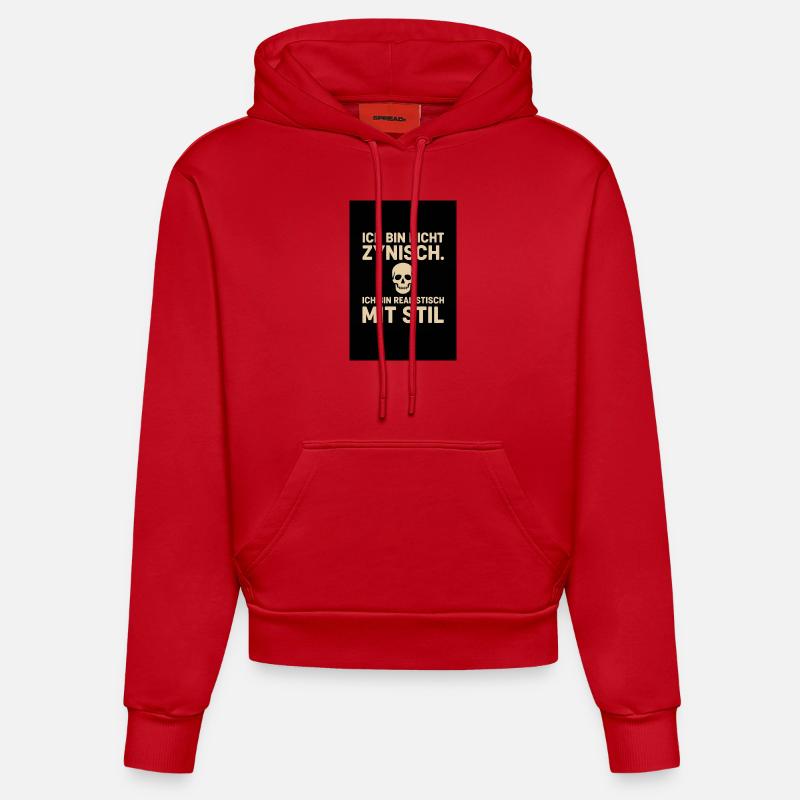 « Je ne suis pas cynique - Sweat à capuche bio ajusté fabriqué en UE - rouge