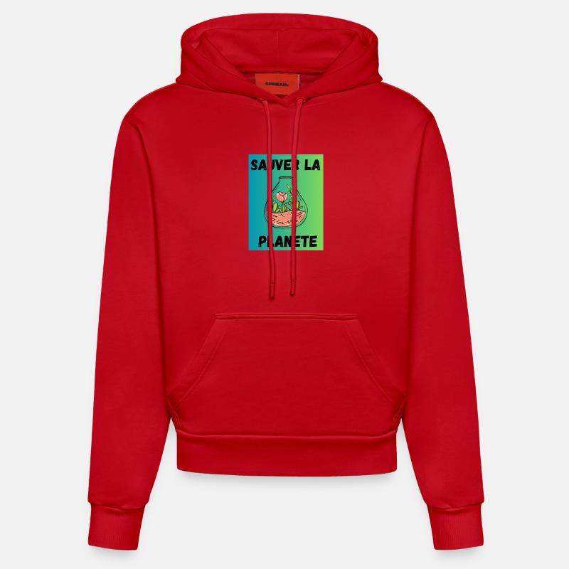 PRINTEMPS. JARDINAGE. RETRAITE. PRINTEMPS. JARDIN. - Sweat à capuche bio ajusté fabriqué en UE - rouge