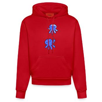pieuvre tenant ballon mignon enfant heureux bande dessinée - Sweat à capuche bio ajusté fabriqué en UE - rouge - Devant
