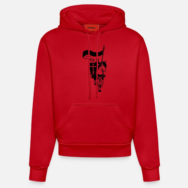 cavalier_templier - Sweat à capuche bio ajusté fabriqué en UE - rouge