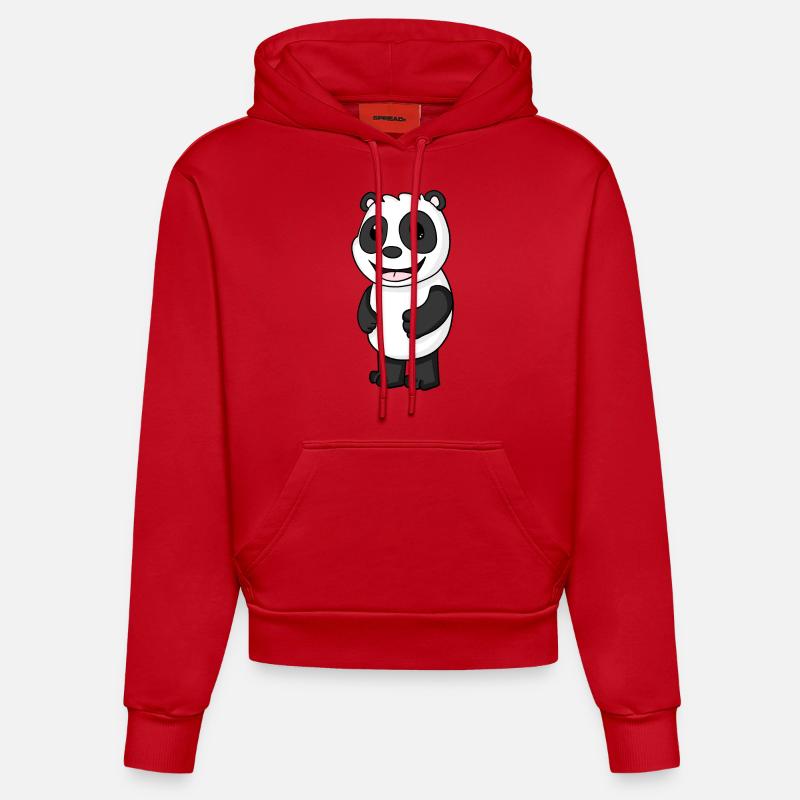 Panda Ours Mignon - Sweat à capuche bio ajusté fabriqué en UE - rouge