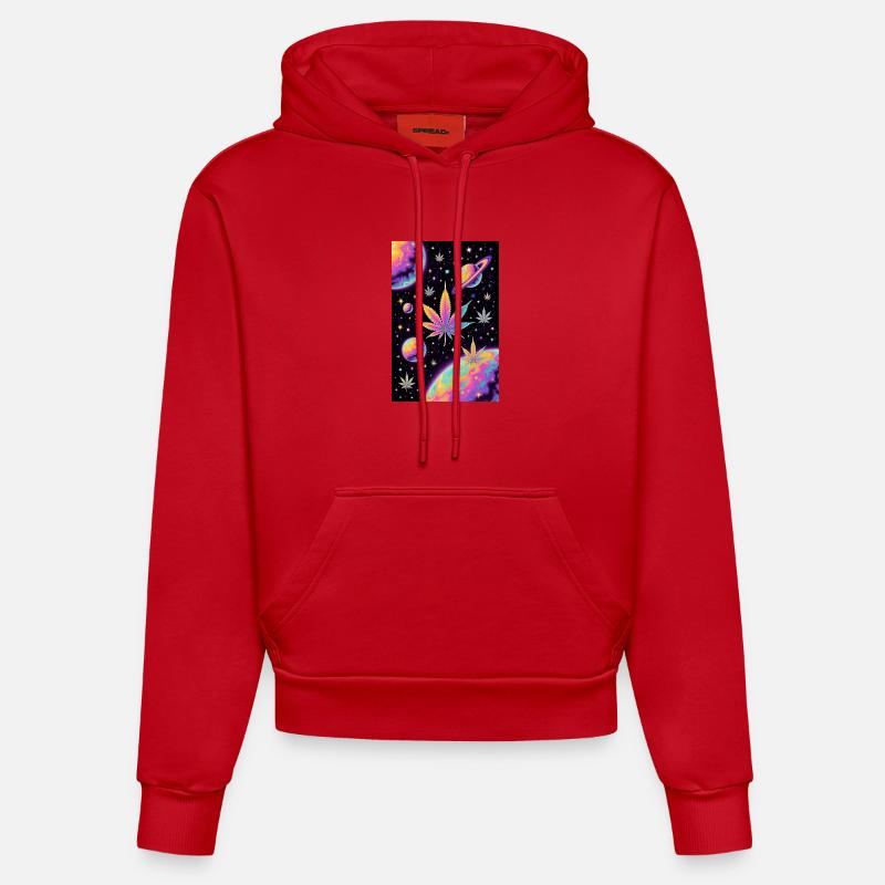 Schéma du cannabis spatial psychédélique - Sweat à capuche bio ajusté fabriqué en UE - rouge