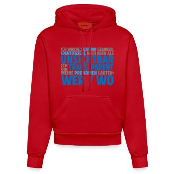 Unsichtbar Transparent Wer Wo | Farben änderbar - Organic Fitted Hoodie Made in EU - Rot - Vorne
