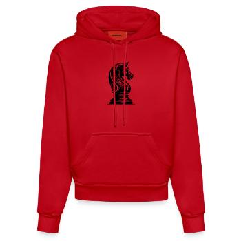 Schachfigur Pferd Springer Schachpferd Zeichnung - Organic Fitted Hoodie Made in EU - Rot - Vorne