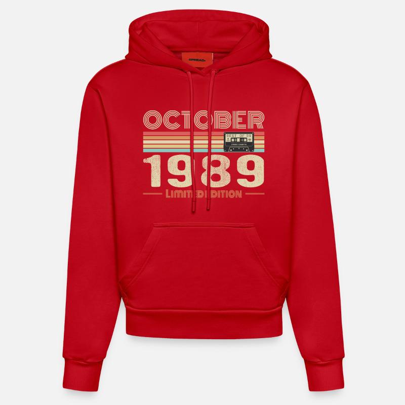 Anniversaire octobre 1989 - Birthday october 1989 - Sweat à capuche bio ajusté fabriqué en UE - rouge