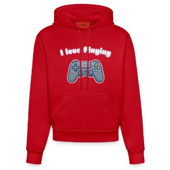 I Love Playing - Gaming Controller Design - Organic Fitted Hoodie Made in EU - red - Front