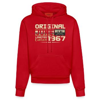 Juin 1967 Vintage Nées En Juin 1967 Anniversaire - Sweat à capuche bio ajusté fabriqué en UE - rouge - Devant