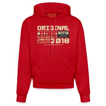 Juin 2018 Vintage Nées En Juin 2018 Anniversaire - Sweat à capuche bio ajusté fabriqué en UE - rouge - Devant