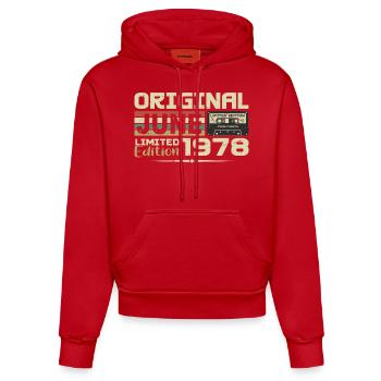 Juin 1978 Vintage Nées En Juin 1978 Anniversaire - Sweat à capuche bio ajusté fabriqué en UE - rouge - Devant
