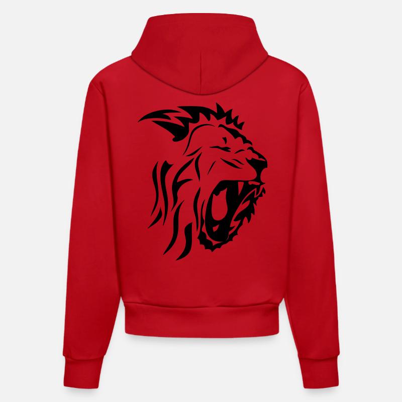 tribal lion gueule rugit3 - Sweat à capuche bio ajusté fabriqué en UE - rouge