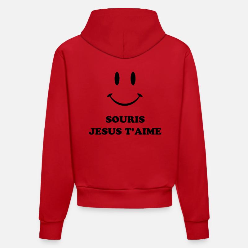 souris jesus t'aime - Sweat à capuche bio ajusté fabriqué en UE - rouge