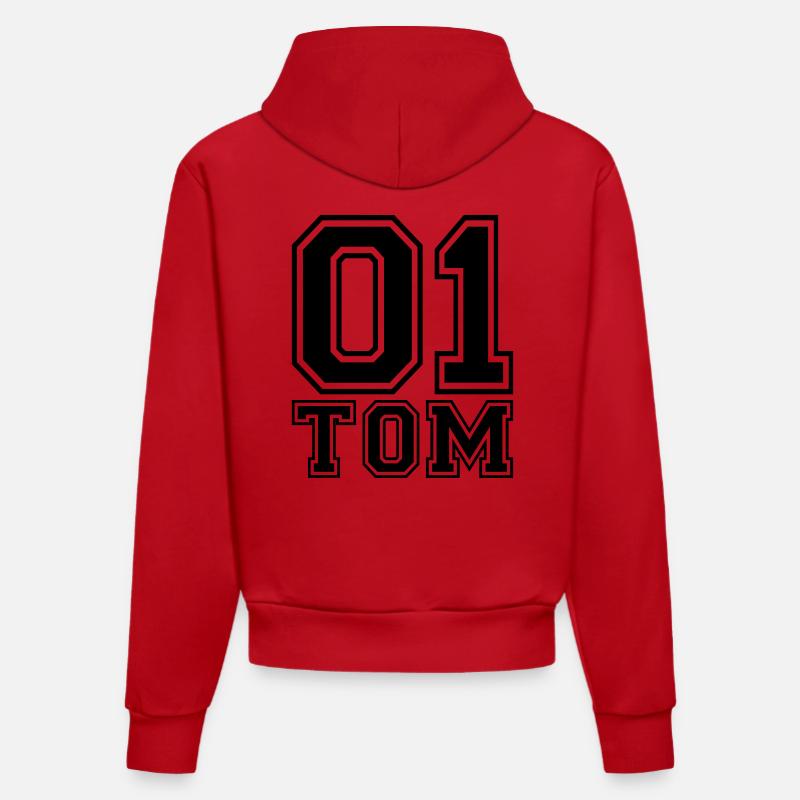 Tom - Nom - Sweat à capuche bio ajusté fabriqué en UE - rouge