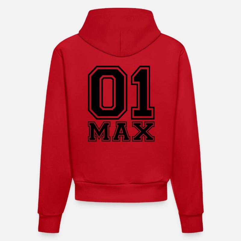 Max - Nom - Sweat à capuche bio ajusté fabriqué en UE - rouge