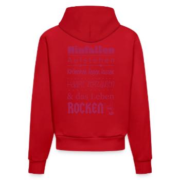 Aufstehen und das Leben ROCKEN :) - Organic Fitted Hoodie Made in EU - Rot - Hinten