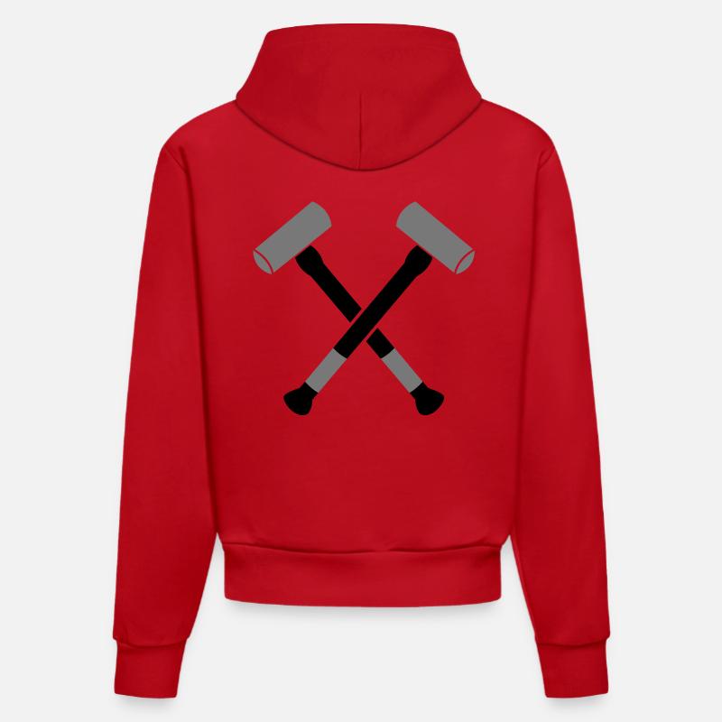 doubles marteaux de massue croisés - Sweat à capuche bio ajusté fabriqué en UE - rouge