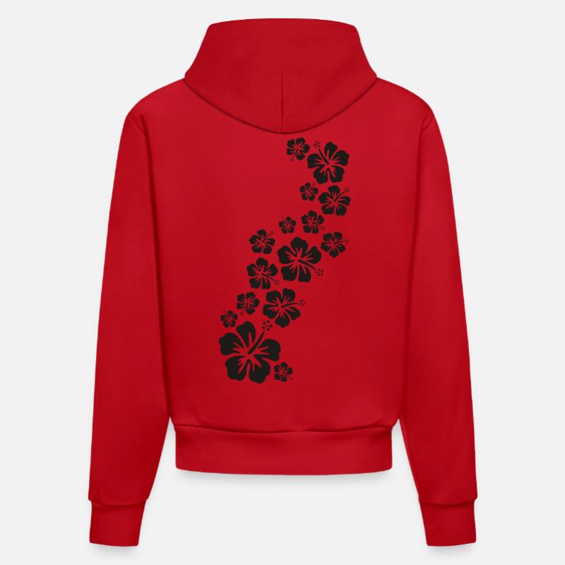 BALI hibiscus fleurs noires - Sweat à capuche bio ajusté fabriqué en UE - rouge