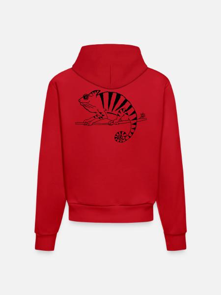 witziges Chamäleon Reptilien - Organic Fitted Hoodie Made in EU - Rot