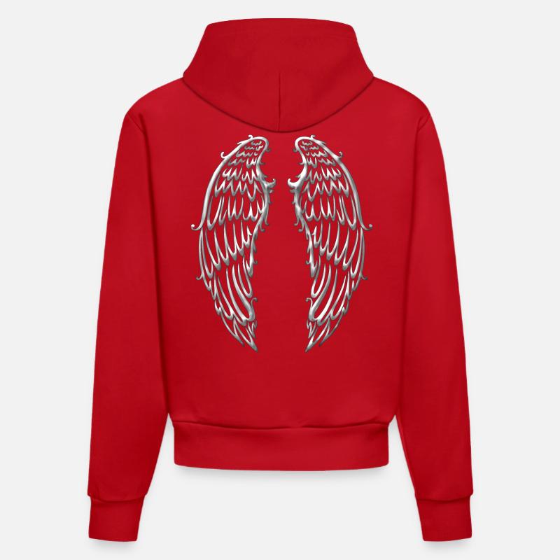 Grandes ailes, ailes d'ange, argent - Sweat à capuche bio ajusté fabriqué en UE - rouge