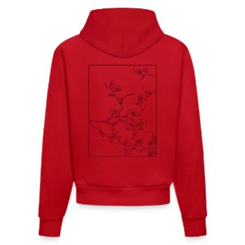 Floral Design Kirschblüten Outline Schwarz - Organic Fitted Hoodie Made in EU - Rot - Hinten