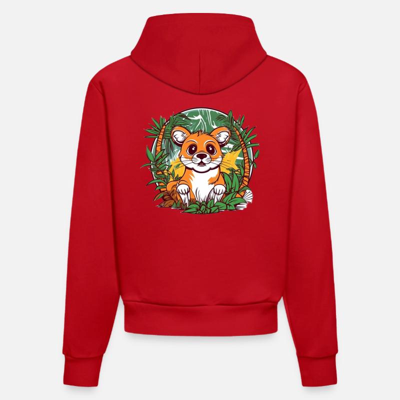 Mignon chaton de la jungle illustration - Sweat à capuche bio ajusté fabriqué en UE - rouge