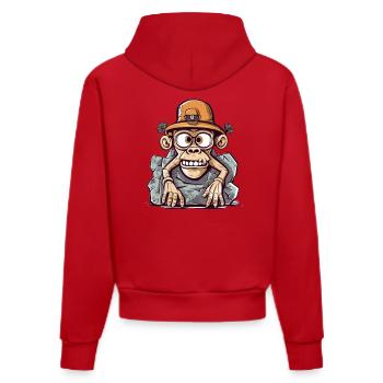 Abenteuerliches Affenkunstwerk mit Bergsteigerhut - Organic Fitted Hoodie Made in EU - Rot - Hinten