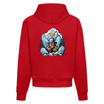 Abstrakter Berggorilla mit Hut - Organic Fitted Hoodie Made in EU - Rot - Hinten