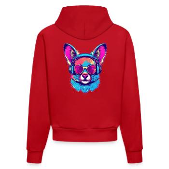Futuristic dog with sunglasses & headphones - Organic Fitted Hoodie Made in EU - red - Back