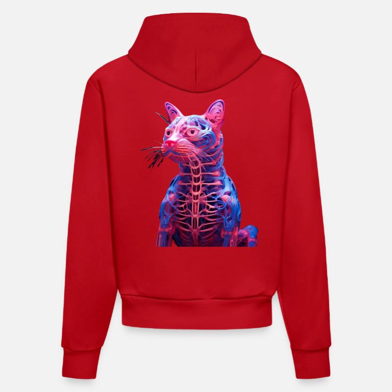 Sculpture De Chat Anatomie Lumineuse - Sweat à capuche bio ajusté fabriqué en UE - rouge