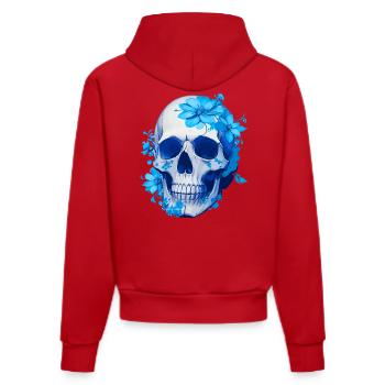 Intense Blue Floral Skull - Organic Fitted Hoodie Made in EU - red - Back