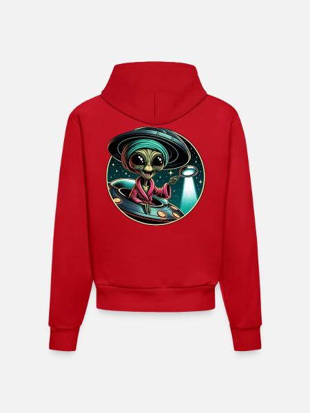 Alien detective in UFO light - Organic Fitted Hoodie Made in EU - red