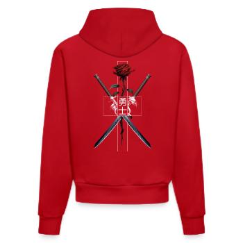 Schwerter Rose Brave Warrior Japanische Schrift - Organic Fitted Hoodie Made in EU - Rot - Hinten