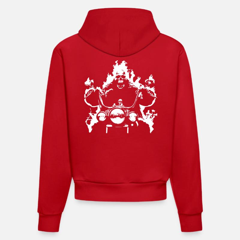 Skull Biker Flame Moto - Sweat à capuche bio ajusté fabriqué en UE - rouge