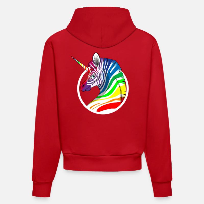 Regenbogen Einhorn Zebra - Organic Fitted Hoodie Made in EU - Rot