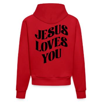 Jesus liebt Dich - Organic Fitted Hoodie Made in EU - Rot - Hinten
