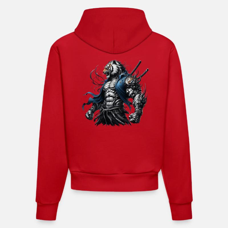 Tigre Samouraï - Sweat à capuche bio ajusté fabriqué en UE - rouge