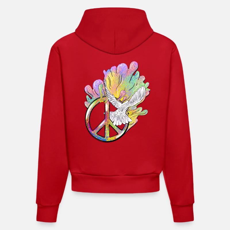 La paix est colorée - Sweat à capuche bio ajusté fabriqué en UE - rouge