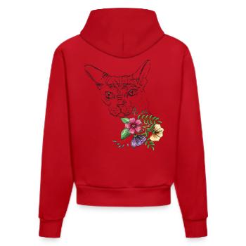 Katze mit Blumen - Organic Fitted Hoodie Made in EU - Rot - Hinten