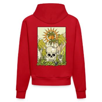 Vulkanischer Totenkopf mit Sonnenkranz - Organic Fitted Hoodie Made in EU - Rot - Hinten