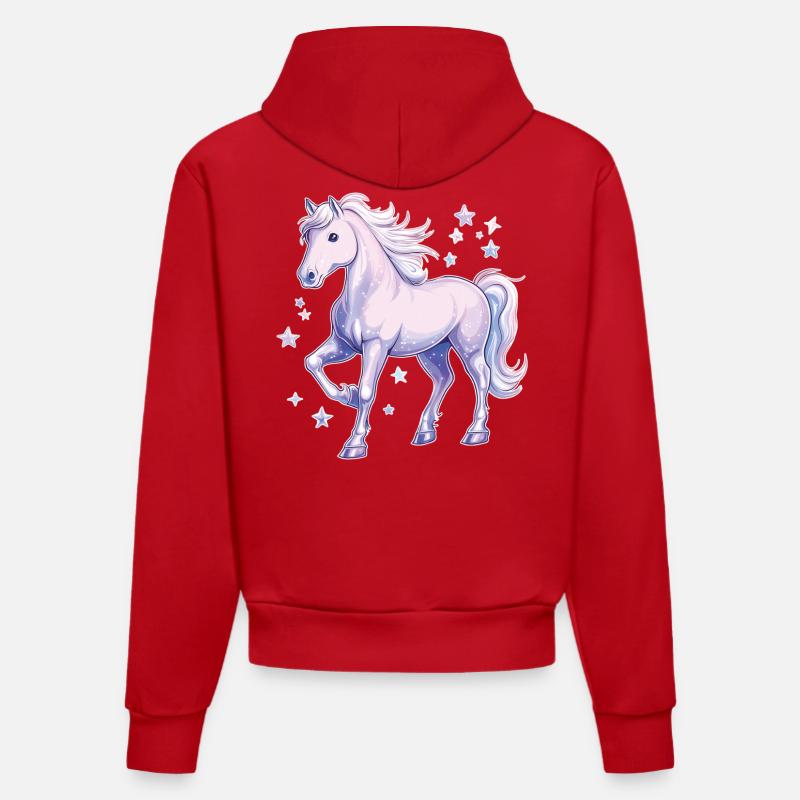 Cheval avec des étoiles - Sweat à capuche bio ajusté fabriqué en UE - rouge